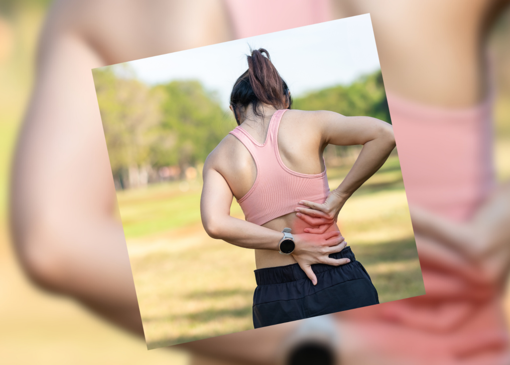 Frau mit Rückenschmerzen unterer Rücken